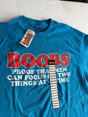 Spencer's Bright Blue Graphic Tee with Red & White 'BOOBS' Slogan